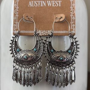 Austin West Silvertone,turquoise stone,crescent moon,drop,boho,tribal,Western